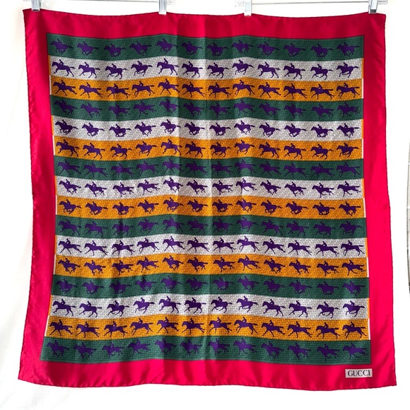 Gucci Accessories - GUCCI Scarf Vintage Equestrian Print Horse & Rider Galloping STUNNING